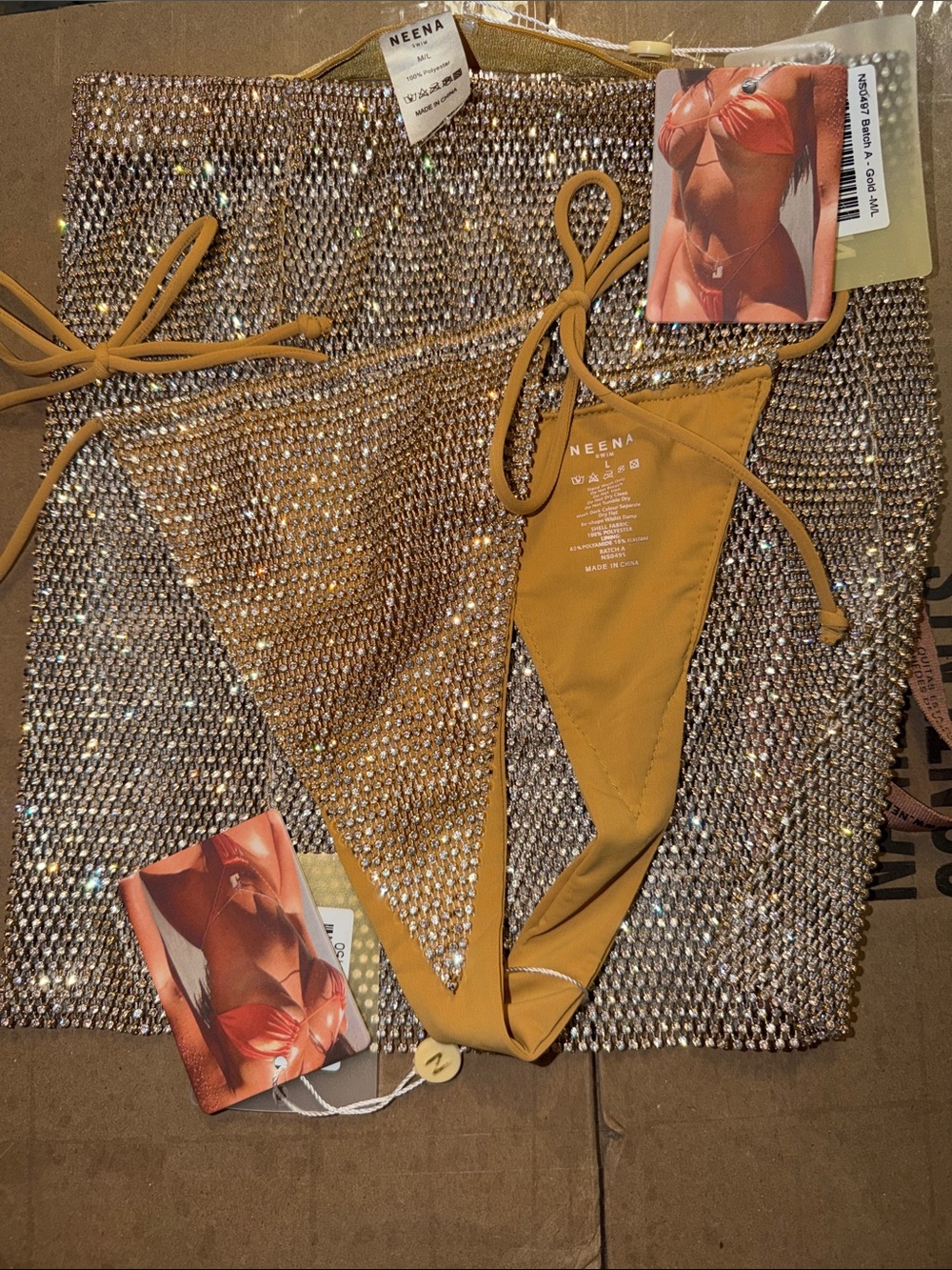 Oh Polly Mustard Gold Sparkle Triangle Bikini Set